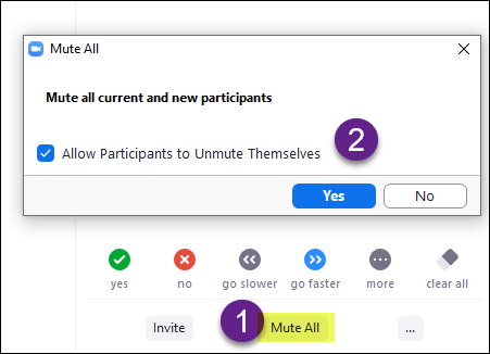 Screenshot showing the 'Mute All' button (in the Participants panel)
